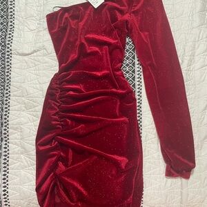 Windsor Red Asymmetrical Ruched Bodycon Dress